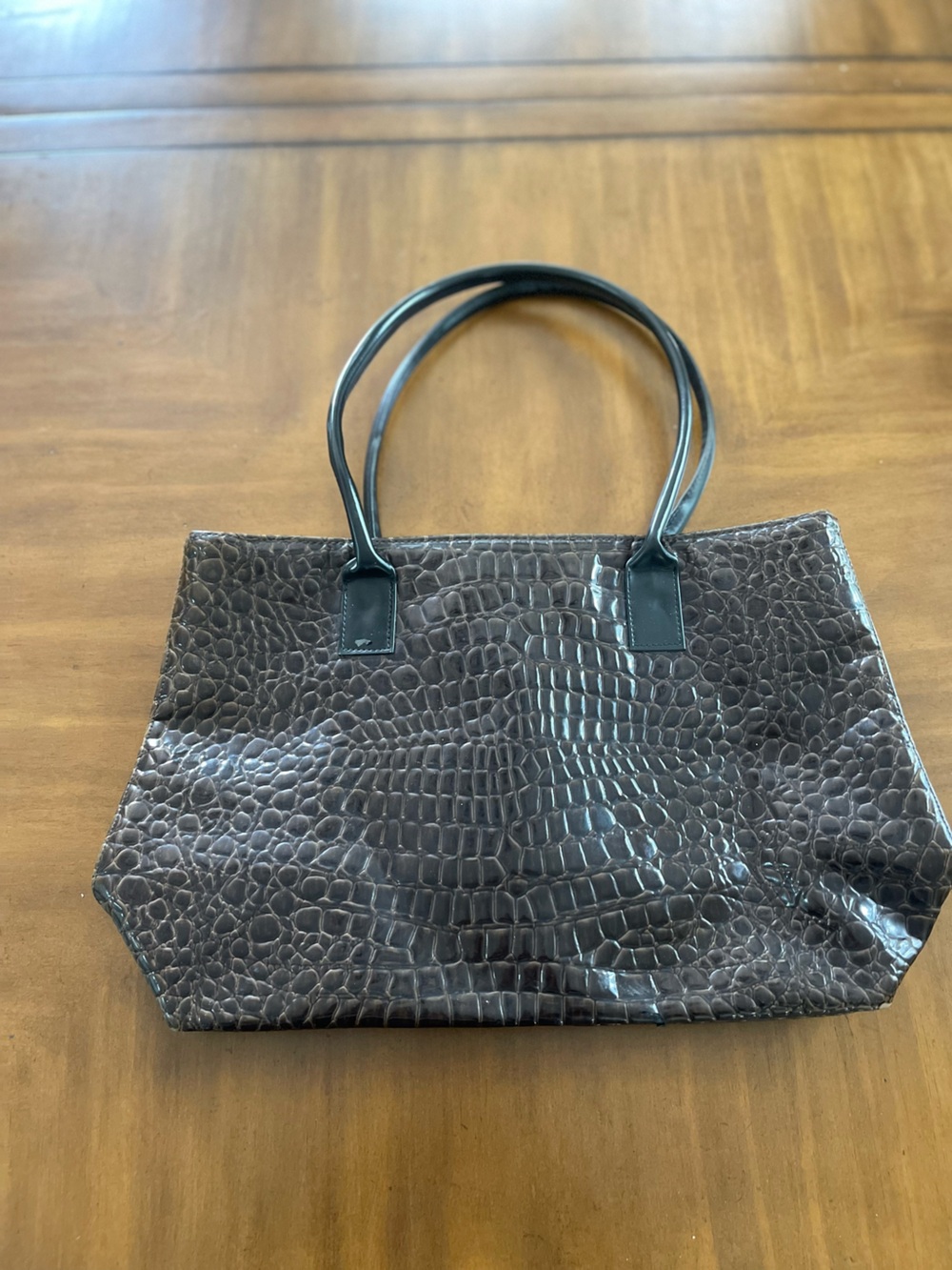 Women's Dark Brown Croc-Embossed Tote Bag
